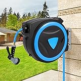 Any-Length Locking System: This retractable garden hose reel allows you to lock the hose at any desired length, preventing sudden retraction and enhancing safety during watering. Perfect for precise garden tasks, the retractable garden hose stays sec...