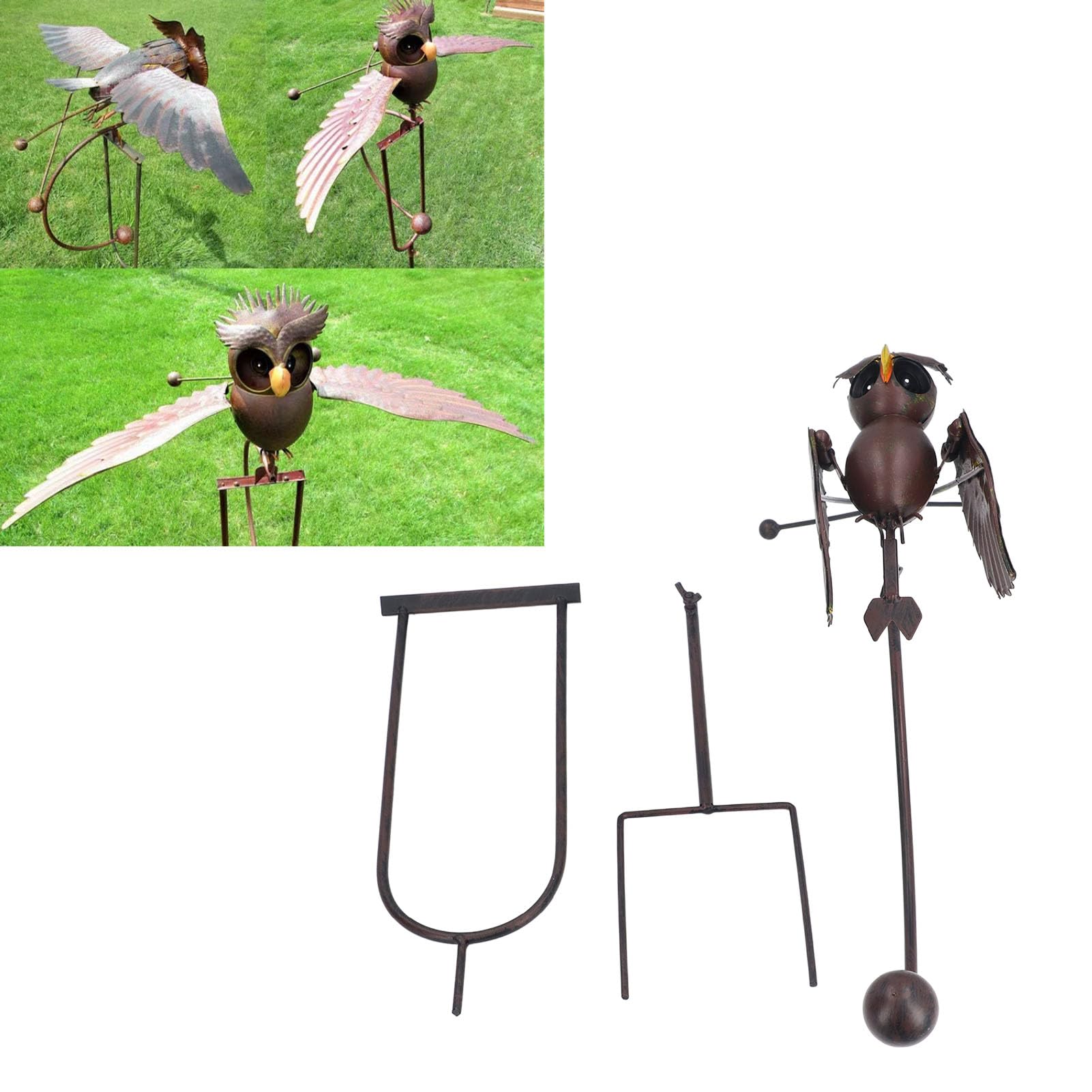 Chouette de Jardin en Fer, Girouette Décorative à Ailes Battantes