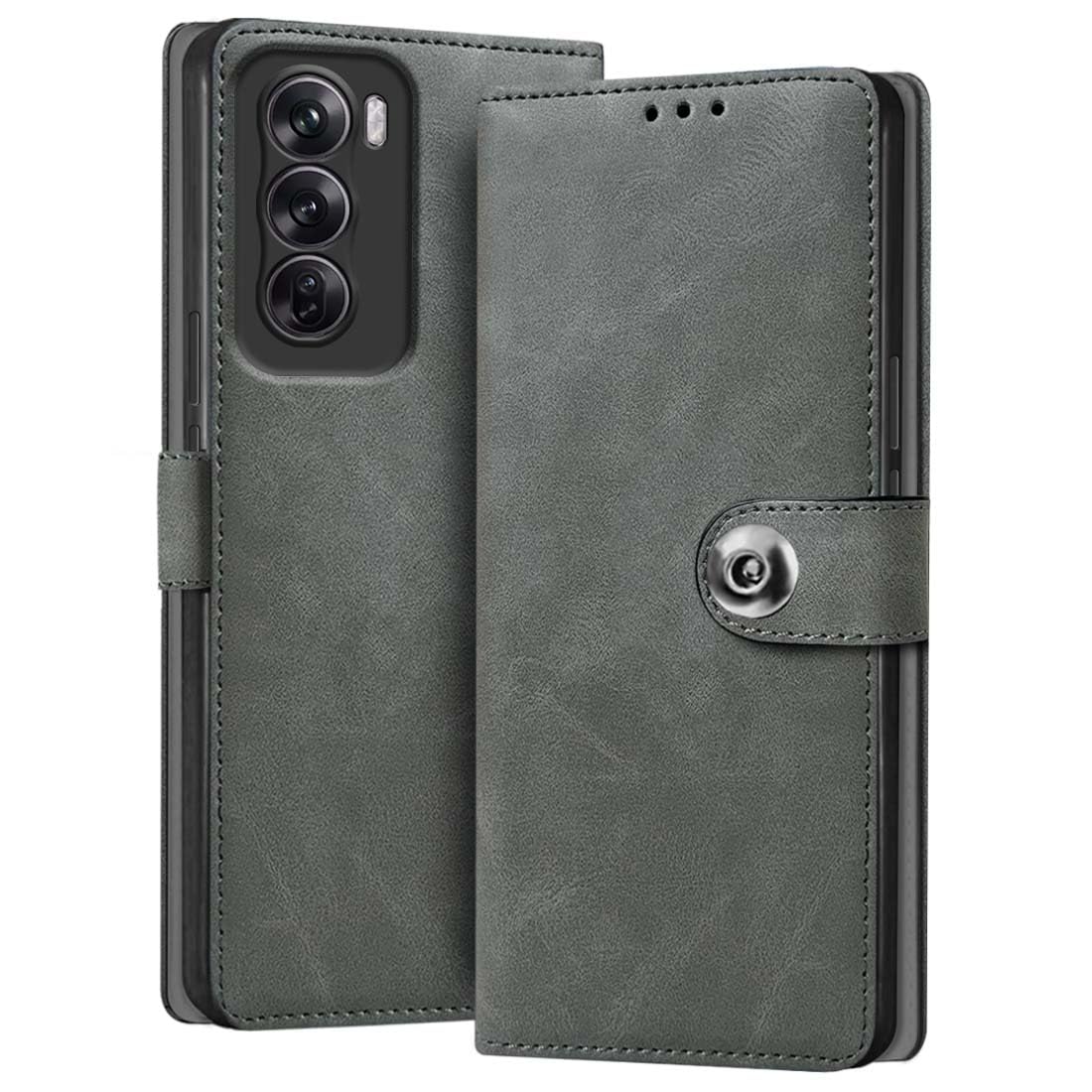 Fashionury Flip Back Case for Oppo Reno 12 Pro 5G | Genuine Leather Finish | Designer Button | Inbuilt Pockets & Stand | Flip Cover Back Case for Oppo Reno 12 Pro 5G (Rhino Gray) (B0DBLNZ5HT) Amazon Price History, Amazon Price Tracker