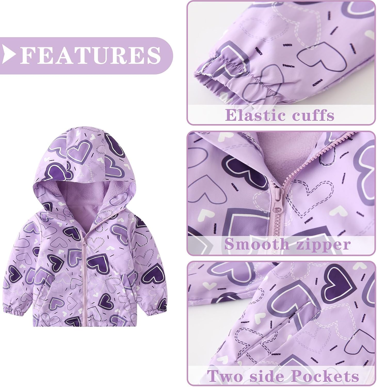 Happy Cherry Toddler Boy Girl Fleece Lined Jackets Waterproof Hooded Windbreaker Coat for Winter Fall 2023