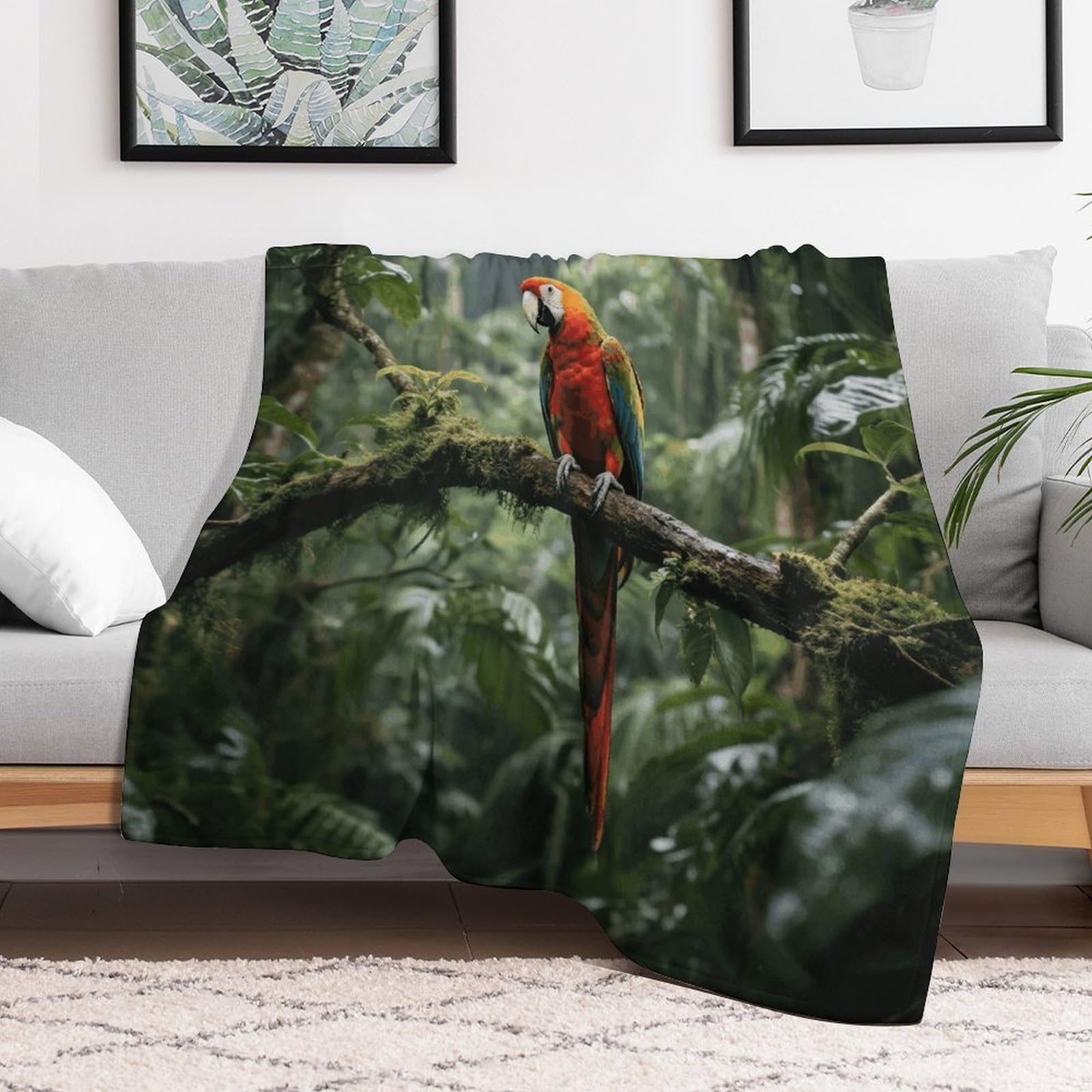 Custom Parrot_Rainforest Blanket Lightweight Flannel Fleece Throw for Couch Sofa Bed Luxury Soft Cozy Plush Lap Bedtime Blanket for All Seasons Bedroom Home Decor Gifts 60x80