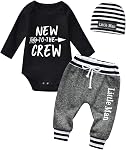 Newborn Baby Boy Clothes Outfits Little Infant Boy Letter Print Romper Tops Bodysuit Long Pants Hat 3pcs Set