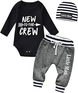 Newborn Baby Boy Clothes Outfits Little Infant Boy Letter Print Romper Tops Bodysuit Long Pants Hat 3pcs Set