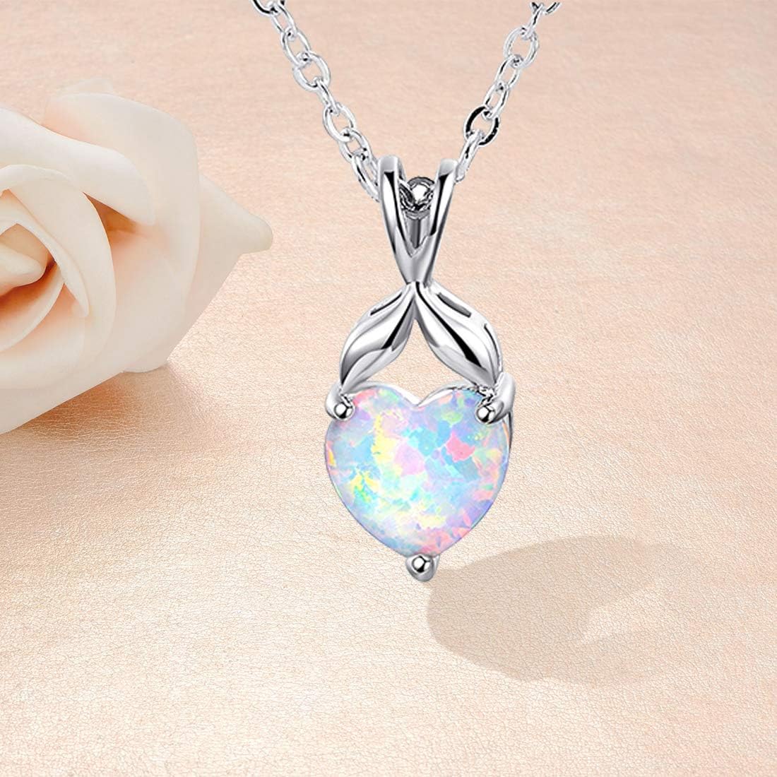 VOLUKA Created Opal/Amethyst/Mystic Topaz Pendant Necklace for Women,18K White/Rose Gold Plated Chain Wedding Engagement Jewelry Gift - Image 6