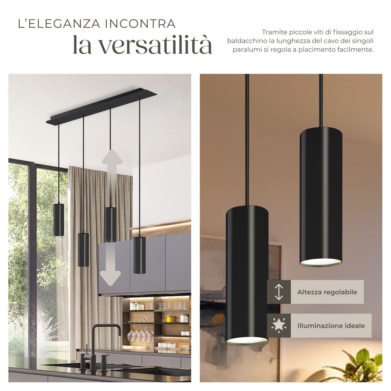 tectake® Lampadario Sospensione Industriale, Lampadario Soffitto 4 Fiamme, Paralumi in Acciaio, Lampada Sospensione Regolabile Moderna, Ideale per Soggiorno e Camera da Letto