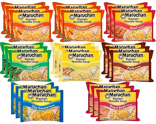 Maruchan Mezcla de sopa de fideos ramen 7 sabores, paquete de 24-3 onzas cada sabor