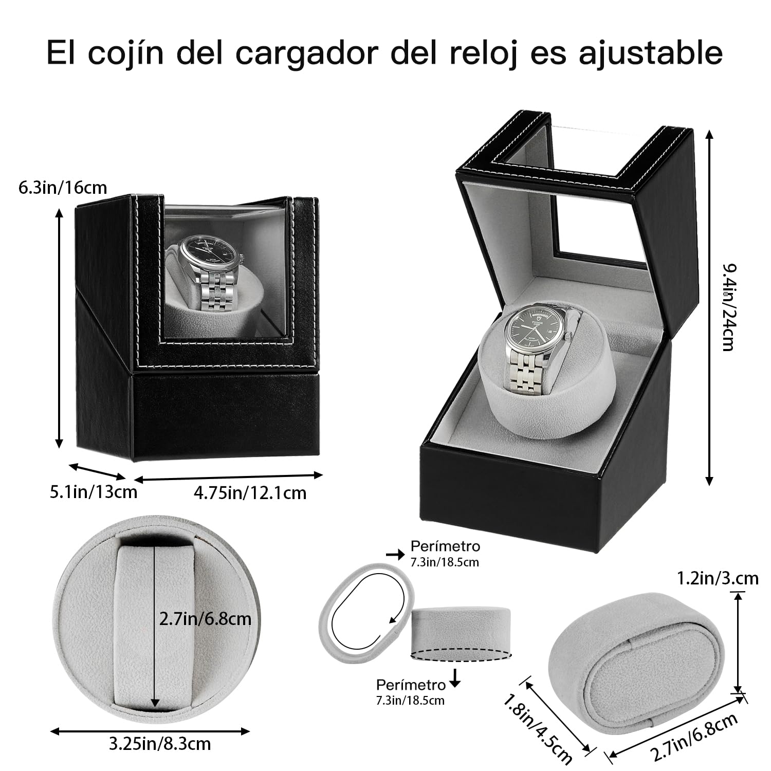 Caja de enrollador de Reloj automático, Caja de Reloj de Cuero Single Watch enrollador PU con Motor silencioso, Alimentado por batería o Adaptador Watch Winder