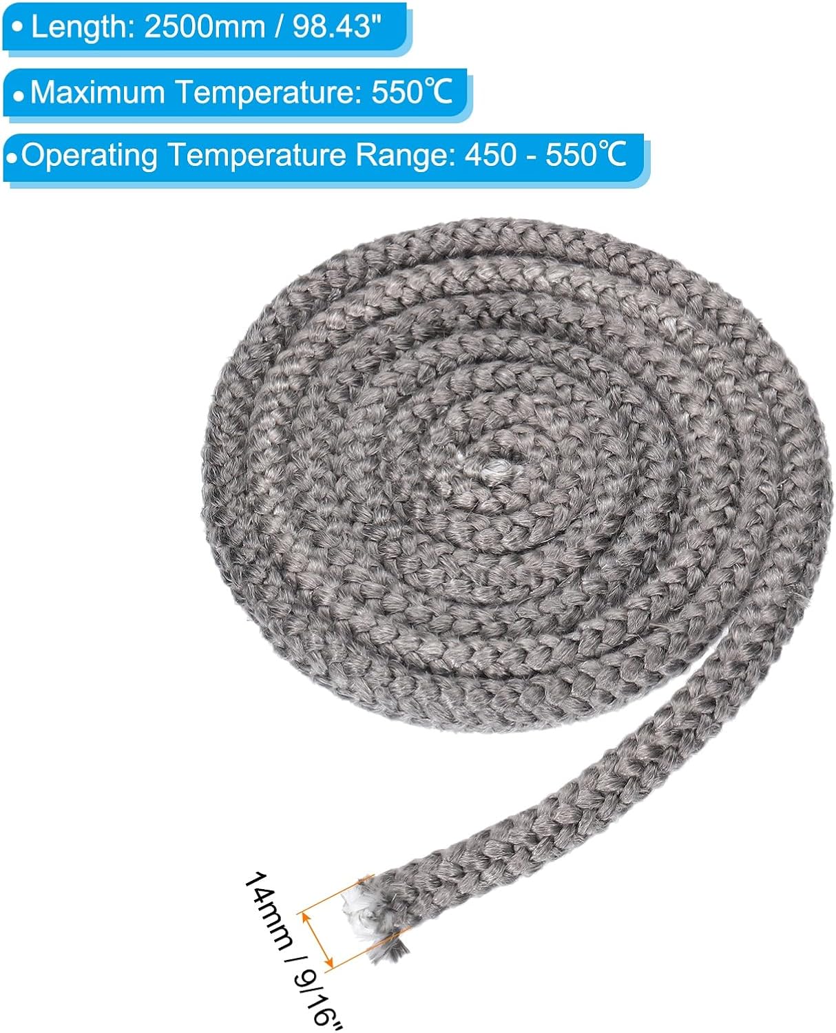 PATIKIL 9/16" x 98" Wood Stove Gasket, 2Pcs Graphite Fiberglass Round High-Temperature Resistance Seal Rope Replacement for Stoves Fireplace Door, Black