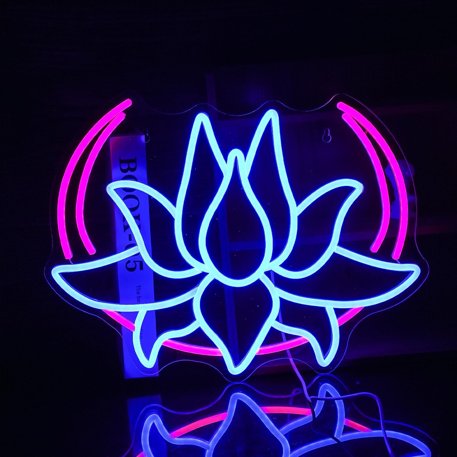 Moon Lotus Flower Neon Sign Led Blue Lotus light Up Sign for Bedroom USB Powered Moon Neon Light for Yoga Room Game Room Man Cave Wall Decor
