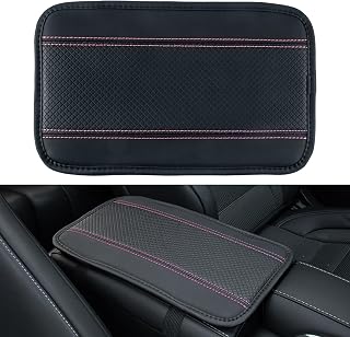 Amiss Car Center Console Pad, Universal Waterproof Car Armrest Seat Box Cover, PU Leather Auto Armrest Cover Protector,Vehicle Interior Accessories fits SUV/Truck/Car (Black-Pink)