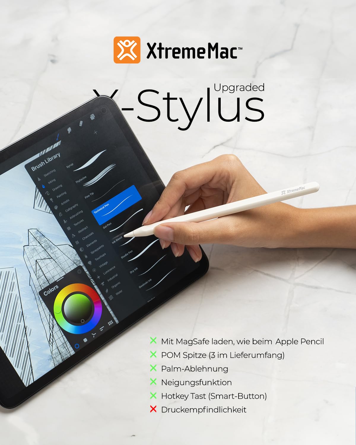XtremeMac X-Stylus: Upgraded Wireless Charging Pen - Compatible with iPad Pro (12.9" & 11", Gen 1-6), iPad Air (Gen 4-5), iPad Mini 6