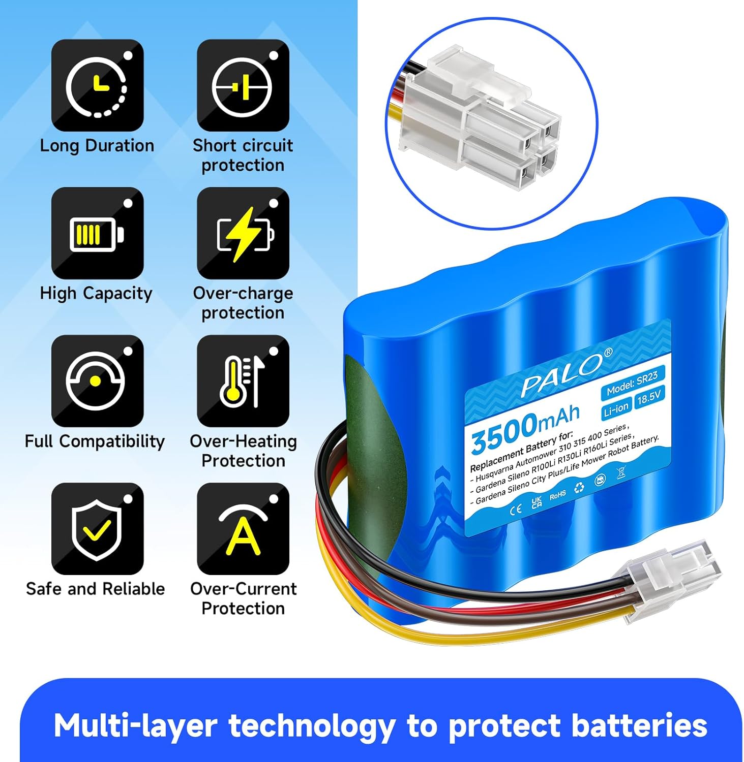 3500mAh Battery Replacement for Husqvarna Automower 315X 315 310, Husqvarna 584 85 28-01, for Gardena Sileno Minimo/City/Life/Plus, Gardena Sileno R100Li/ R100LiC/ R130Li/ R130LiC/ R160Li Lawn Mower