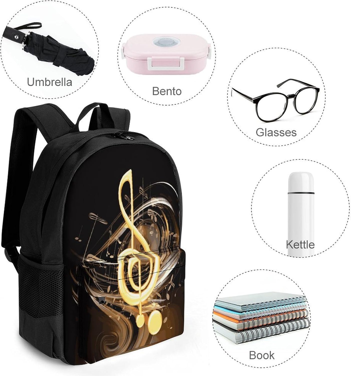 Music Note Backpack Daypack Travel Backpack | Lightweight Casual Laptop Backpack for Women Men Aesthetic Travel Bag for Weekender Business Hiking Outdoor