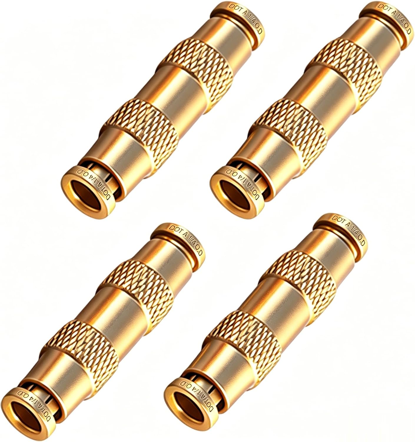 1/4" Dot Brass Brake Line Fittings, 4 Pack Air Hose Fittings Union Straight Joint, 1/4 Inch Tube OD Push to Connect Fittings for Air Brake System, Trucks, Trailers & Pneumatic Piping Lines
