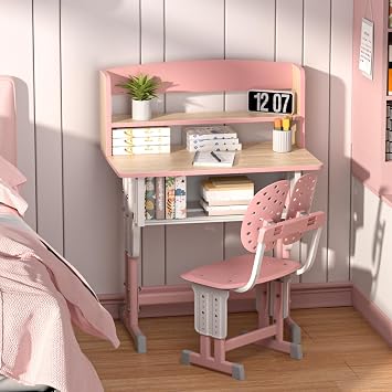 US Shipped Kids Functional Desk and Chair Set, Ergonomic Height Adjustable Children School Study Desk with Storage Drawer for Boys Girls