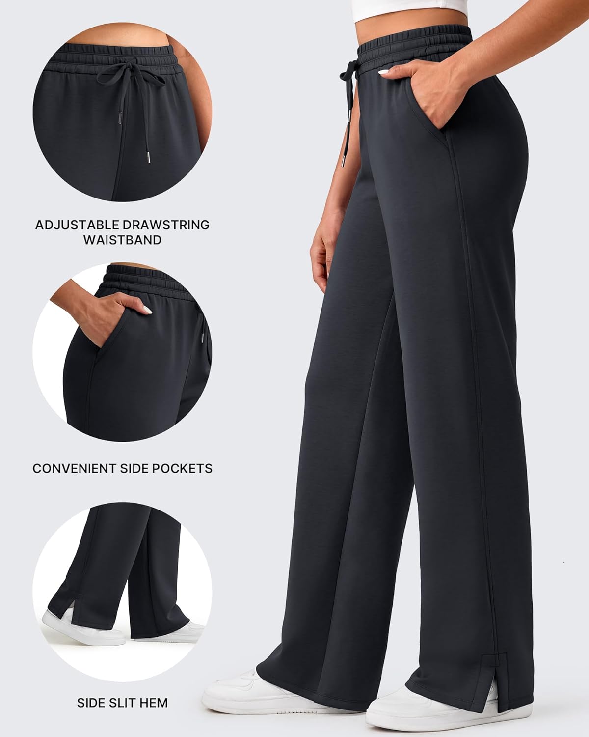 G4Free Smoofit Modal Soft Women's Wide Leg Sweatpants High Waisted Drawstring Side Slit Casual Pants - Image 3