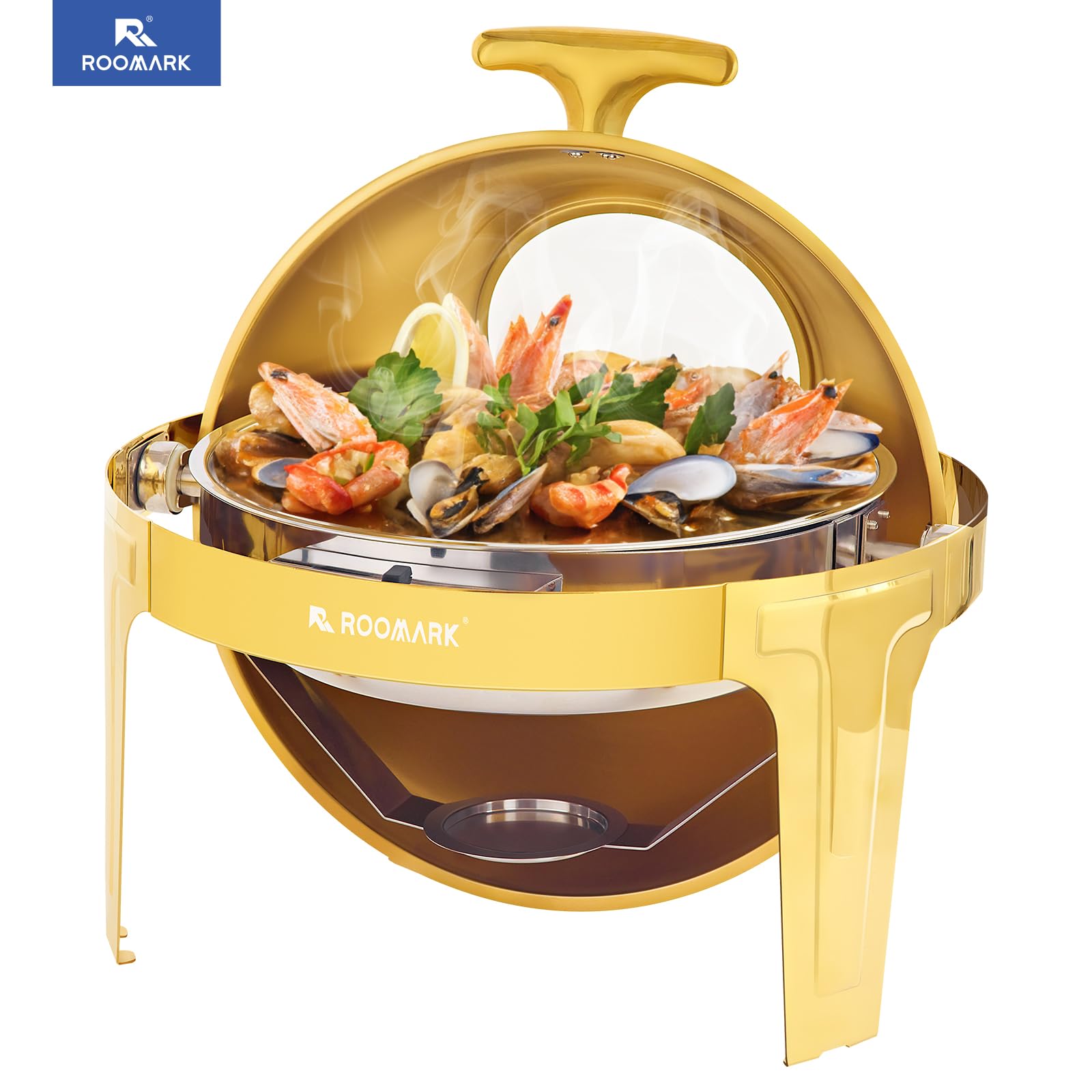 5,7L Buffet Chafing Dish Set, Calentador Buffet Redondo, Servidor de Buffet, Calentador Comida Buffet, Calentador de Buffet, Marco Grueso, Para Buffet, Fiestas de Catering, Bodas, Oro
