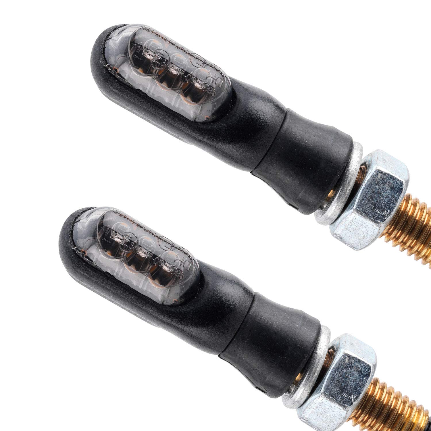 Germany Motorsports Motorrad LED Mini Blinker Spark schwarz smoke getönt Miniblinker e-geprüft vorne hinten 12V (2 Paar)