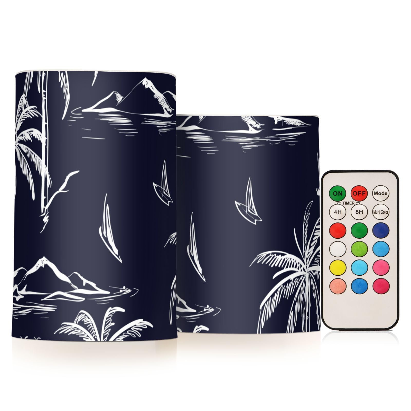 GuoChe Navy Blue Island LED Flickering Battery Pillar Candles for Christmas, Halloween, Thanksgiving Day Decors Party Decoration in Plastic