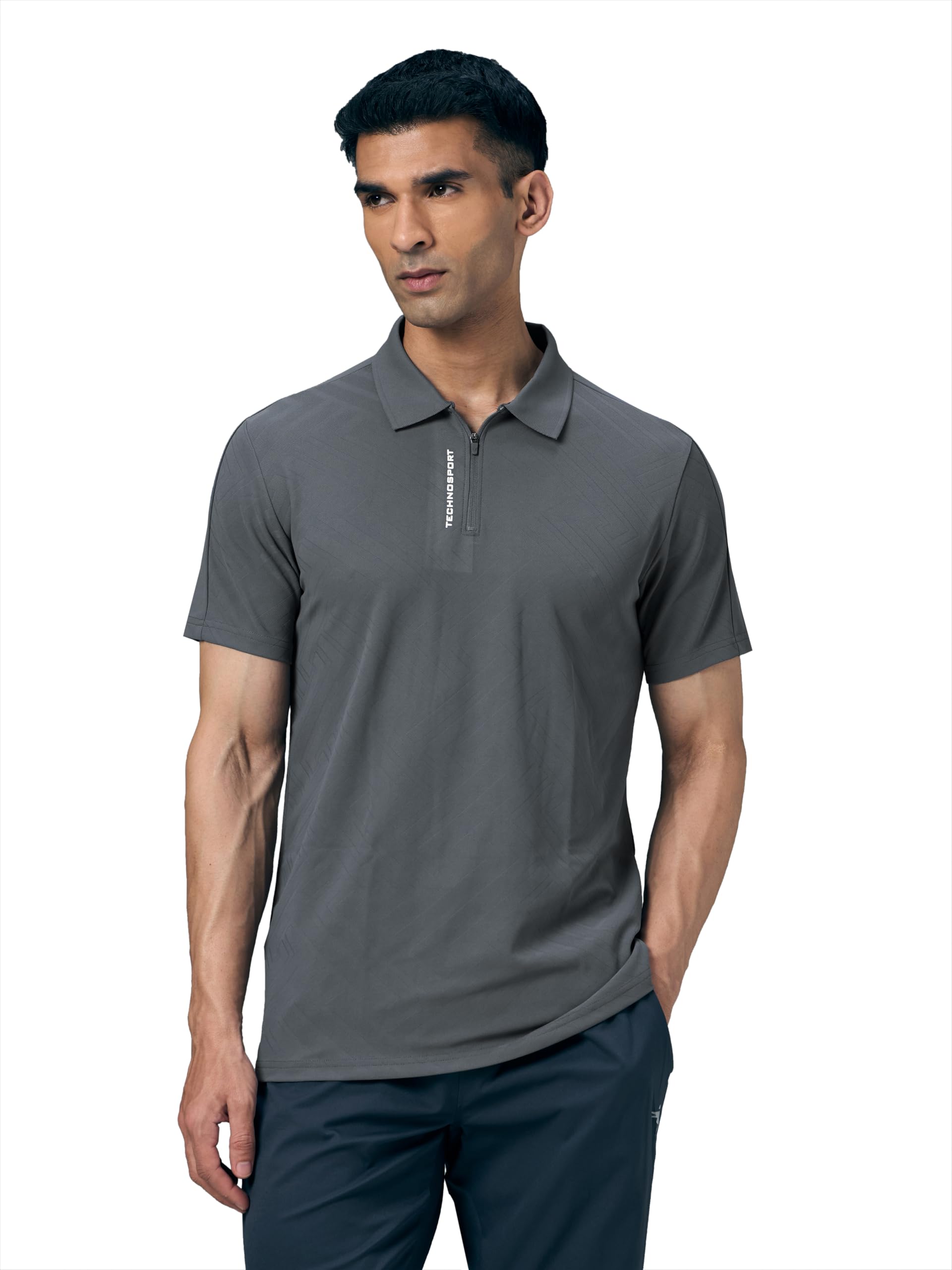 Men's Slim Fit Textured Half Sleeve Zipper Polo T-Shirt with Quick Dry, UPF50+ for Sports & Regular Use-image-42