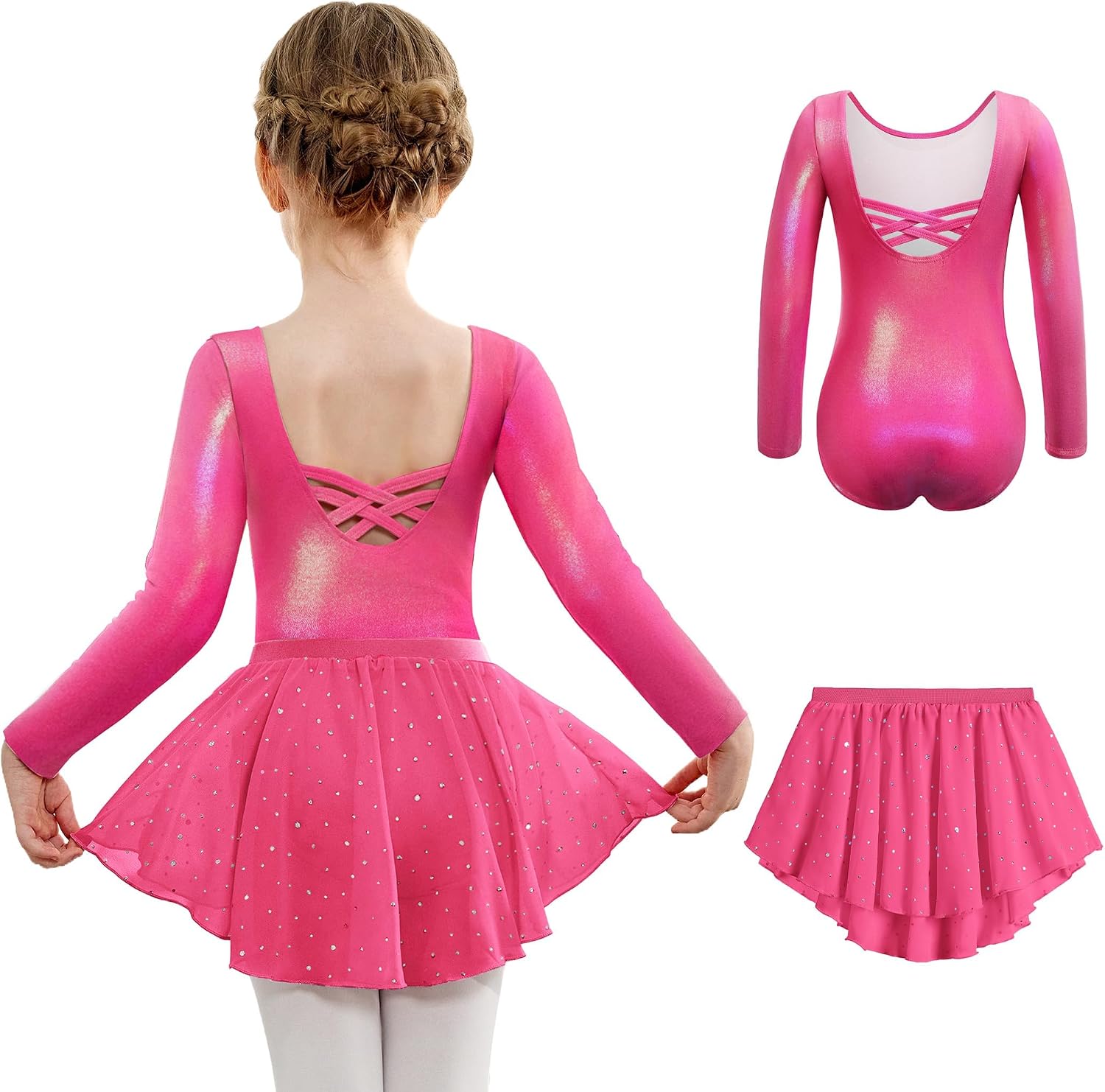 Arshiner Vêtements Ballet Filles - Justaucorps Manches Longues + Jupe Tutu 2-10 Ans