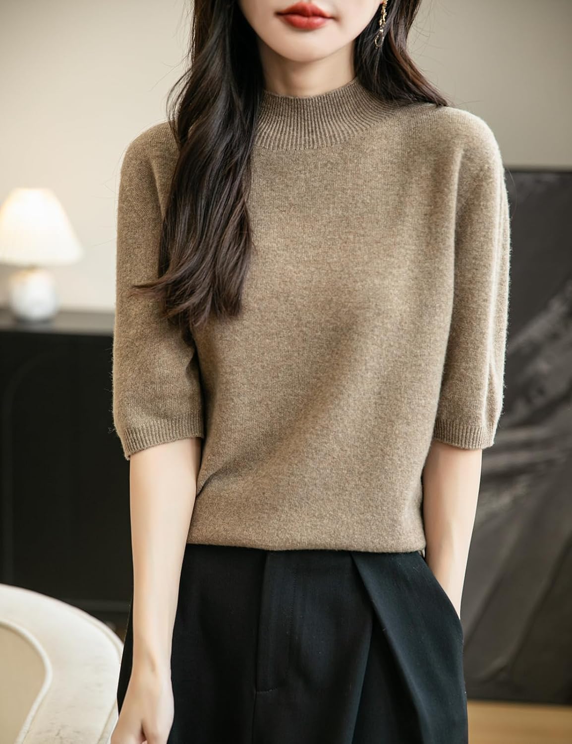 Chanyarn Women's 100% Merino Wool Spring Fall Winter First-Line Ready to Wear Seamless Knit Short Sleeve Mock Neck Sweater - Image 4