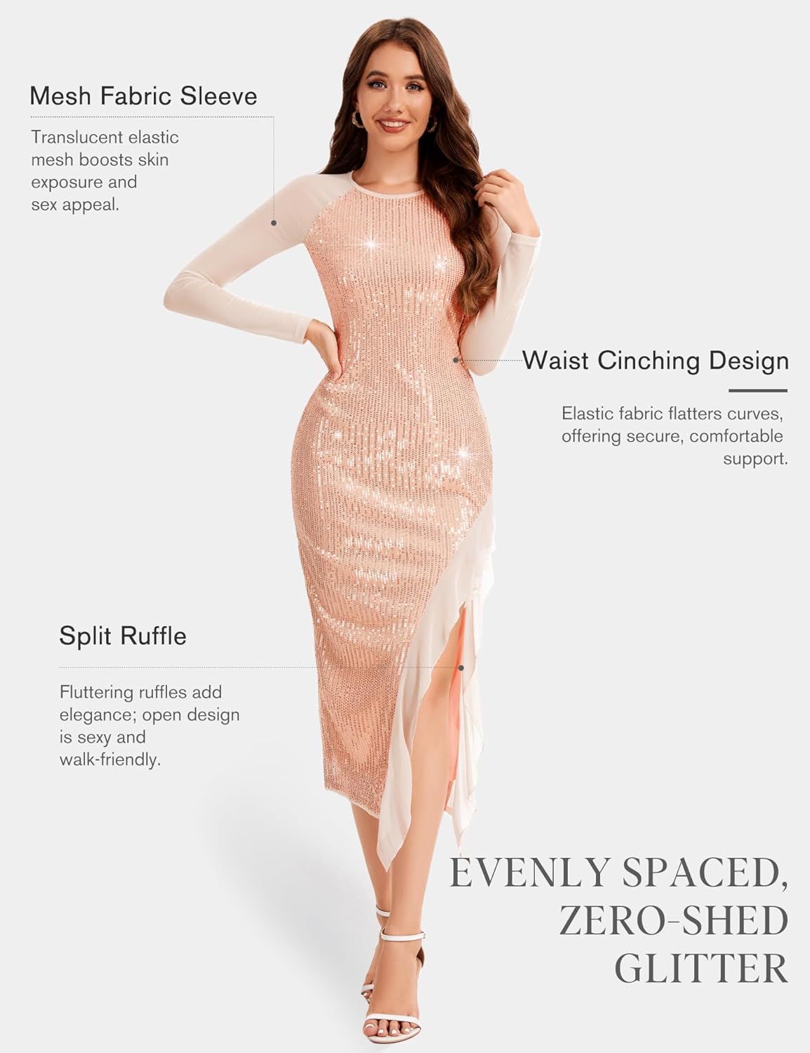 Aupuls Womens Sparkly Prom Dress with Sleeves Cocktail Dresses for Women Semi Formal - Image 3