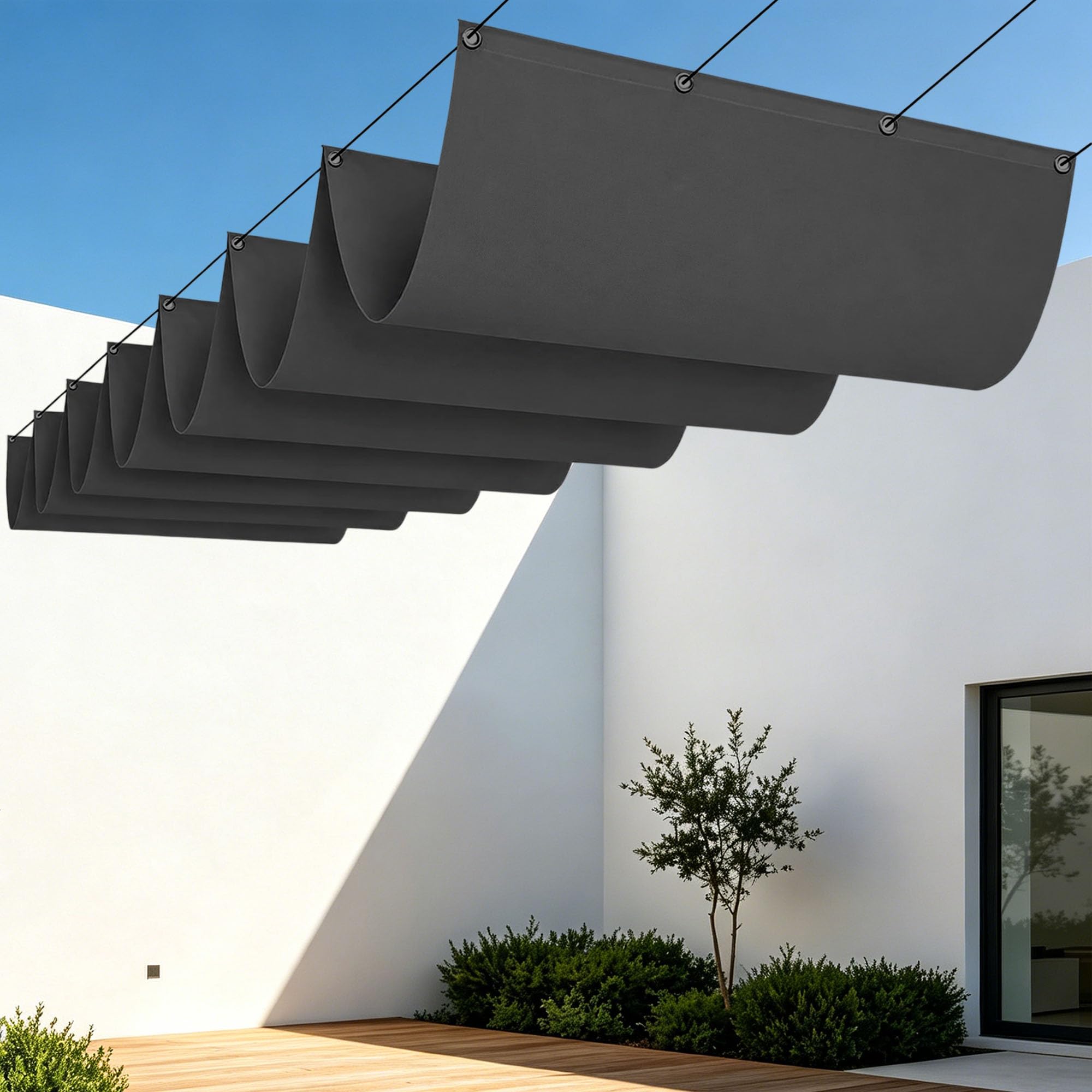 Voile ombrage 150 x 360 cm gris anti-UV avec œillets pour jardin et balcon