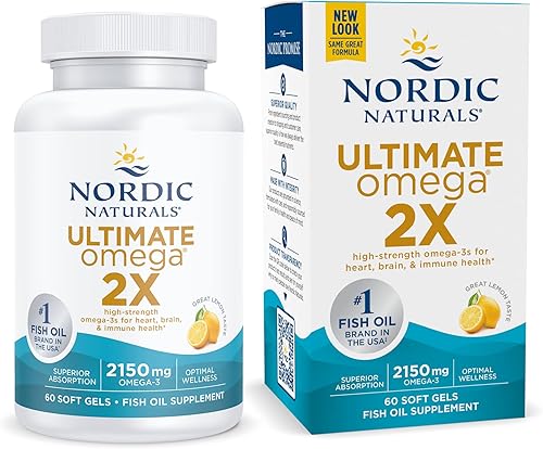 Cápsulas Nordic Naturals Ultimate Omega 2X sabor a limón 2150 mg de omega-3 aceite de pescado de alta potencia con EPA y DHA promueve la salud