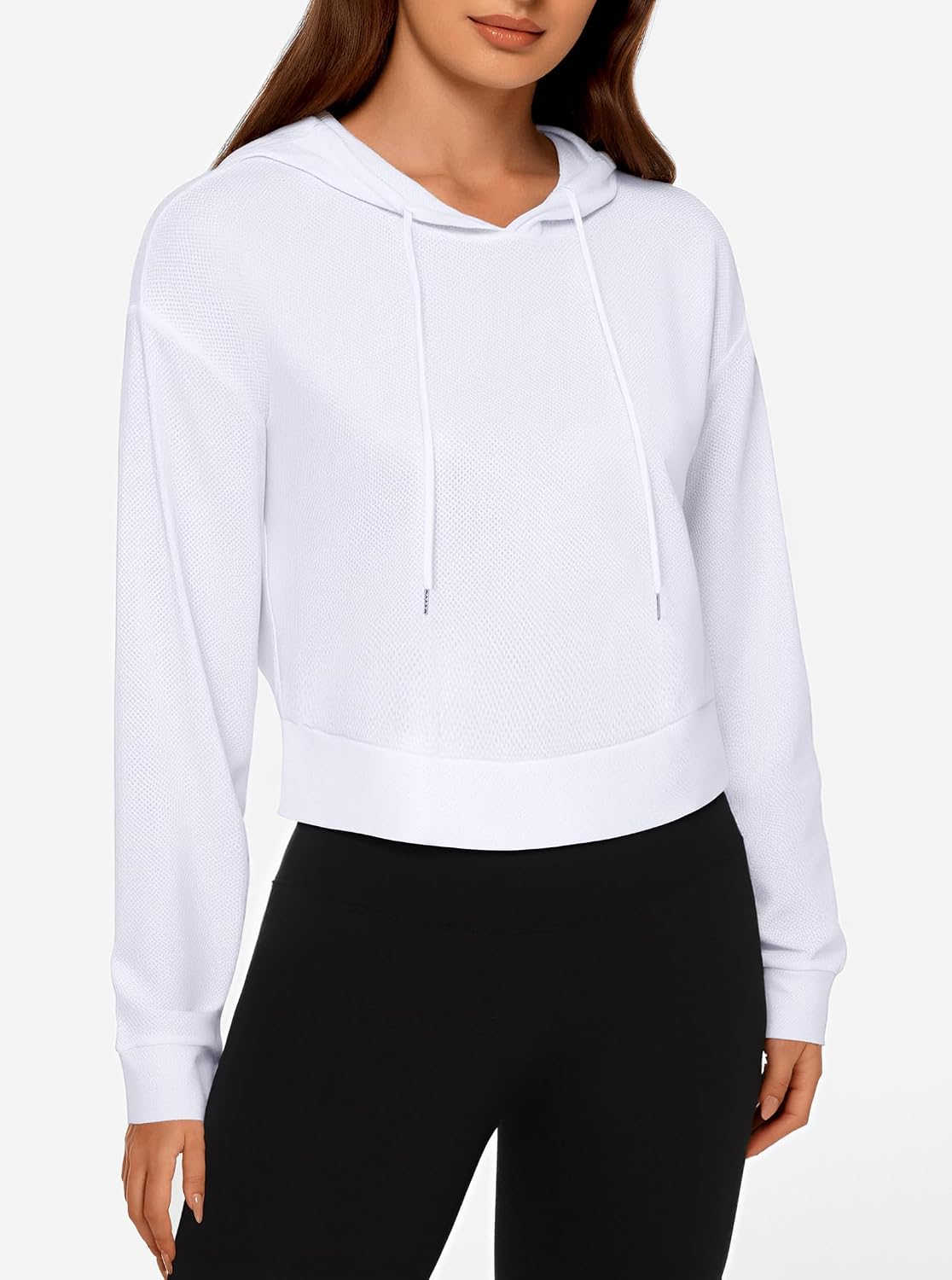 Remidoo Women's Open Back Cropped Hoodie Workout Sweatshirt Mesh Activewear Long Sleeve Crop Top