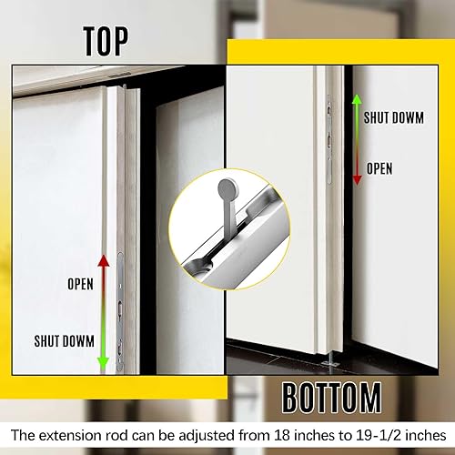 Miniatura 5 de Blulu Paquete de 2 pernos empotrados de palanca abatible extendida de 18 pulgadas para puerta doble, herrajes resistentes para cerraduras de puerta