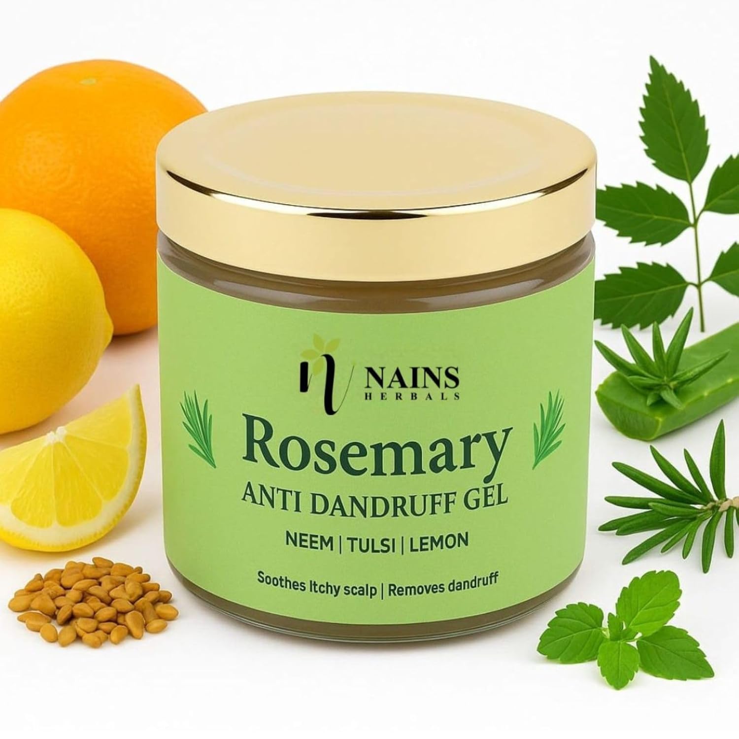 Nains Herbal Rosemary Anti-Dandruff Hair Gel for Dry Itchy Flaking Scalp Relief | Neem, Tulsi, Witch Hazel, Willow Bark, Tea Tree, Lemon | Dandruff Control & Removal | Natural & Ayurvedic| 100 g