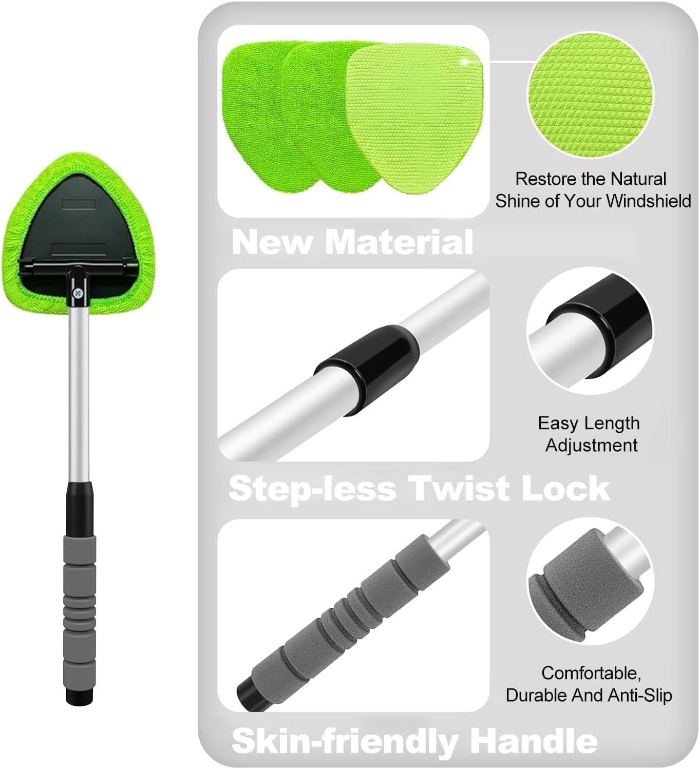 XINDELL Premium Windshield Cleaning Kit: Extendable Tool with Microfiber Pads for All...