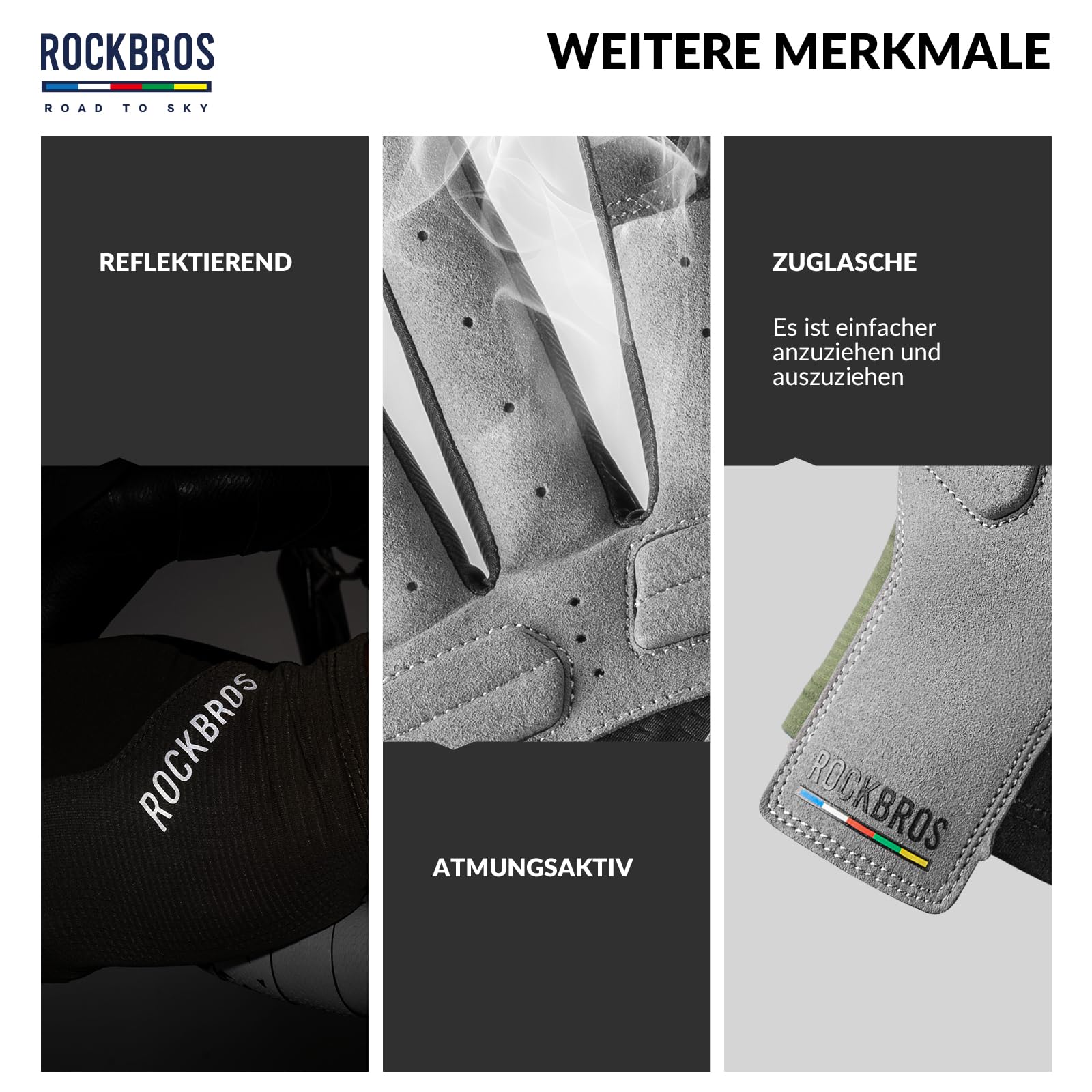 ROCKBROS Road to Sky Guantes de Ciclismo Pantalla táctil Deportivo con Dedo Completo Transpirable para Hombres Mujeres MTB Bicicleta de Carretera Deporte