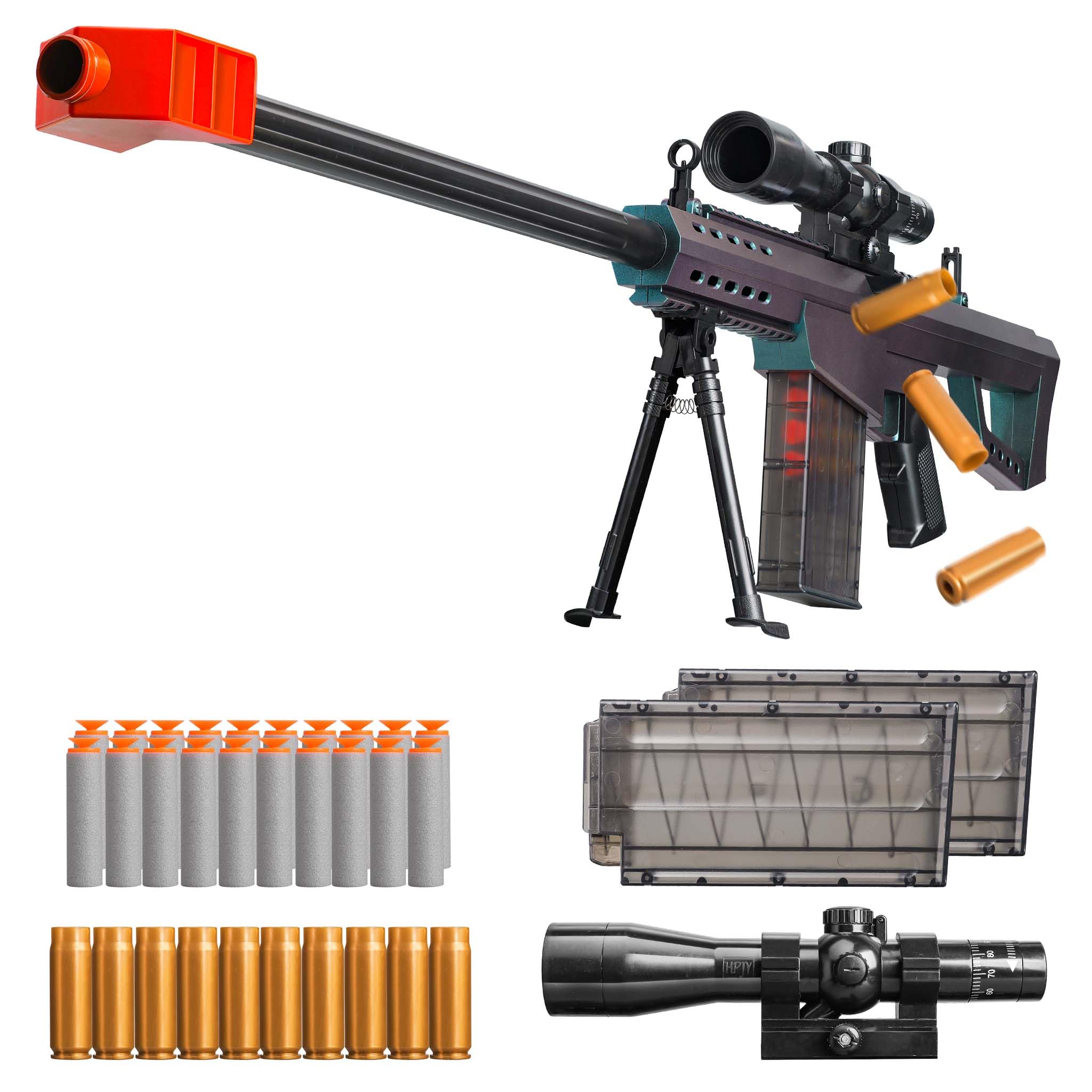 Shell Ejecting M82 Sniper Rifle,Toy Gun Light-Activated Color-Changing,Barrett Foam Blaster (with 80 Bullets and 40 Shells), are Suitable for Indoor and Outdoor Sniper Shooting Games.
