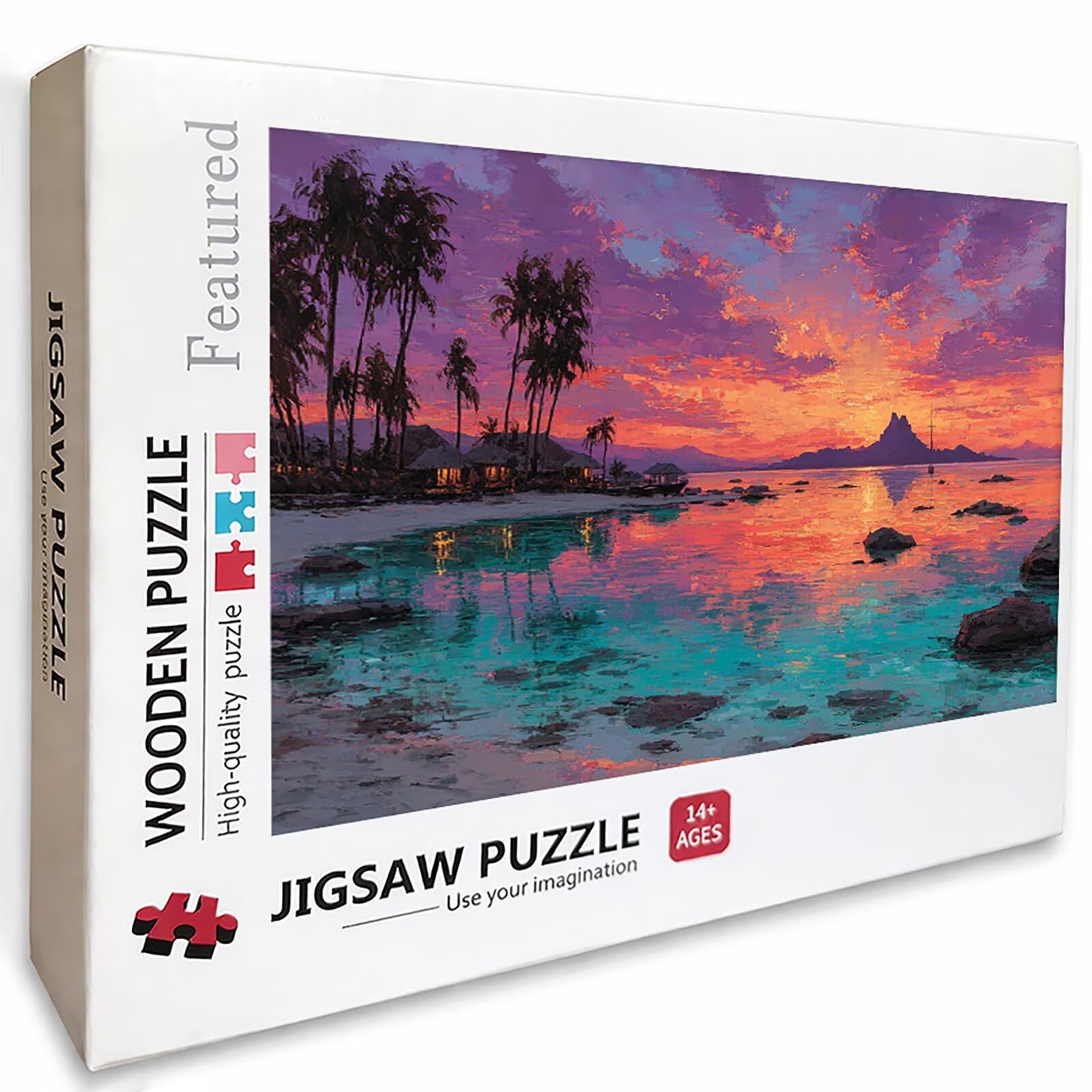 Drewniane puzzle z widokiem na morze, 99 x 71 cm, puzzle o zachodzie słońca, 2000 elementów dla dorosłych, z pudełkiem, łatwe do odróżnienia, edukacyjna wymagająca gra, letnia dekoracja, piękne