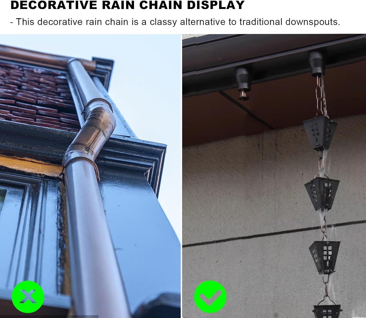 Rain Catcher Chain,Rain Chains for Outside, Aluminum Decoration Square Rain Guide Chains for Heavy Rain, Hanging Spout Rainwater Collector, 1m Long