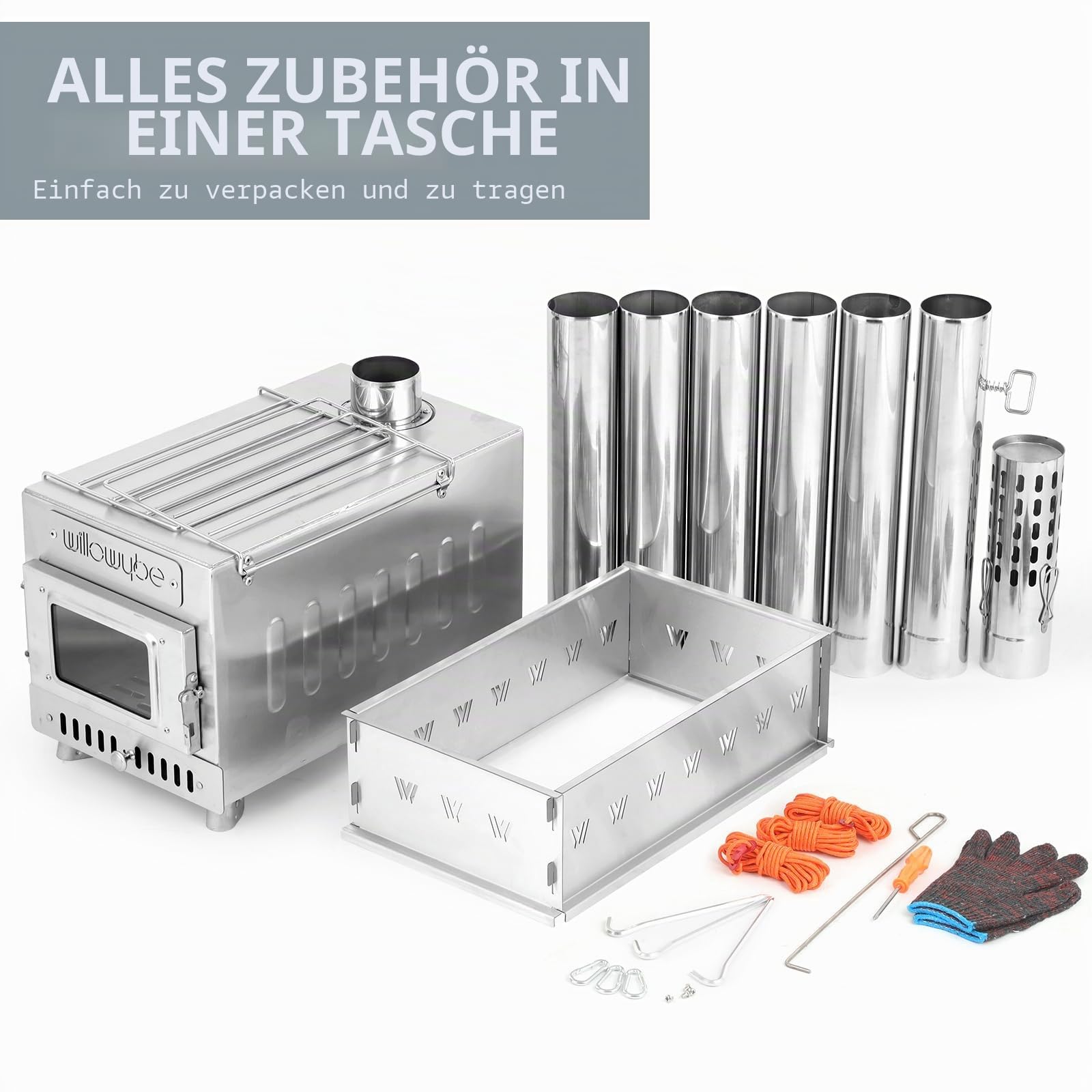 WillowyBe Outdoor Sauna Hot Tent Stove, Raketenofenheizung, tragbarer Camping-Holzofen für trockene Saunen, Kochen für Ehemann und Freunde