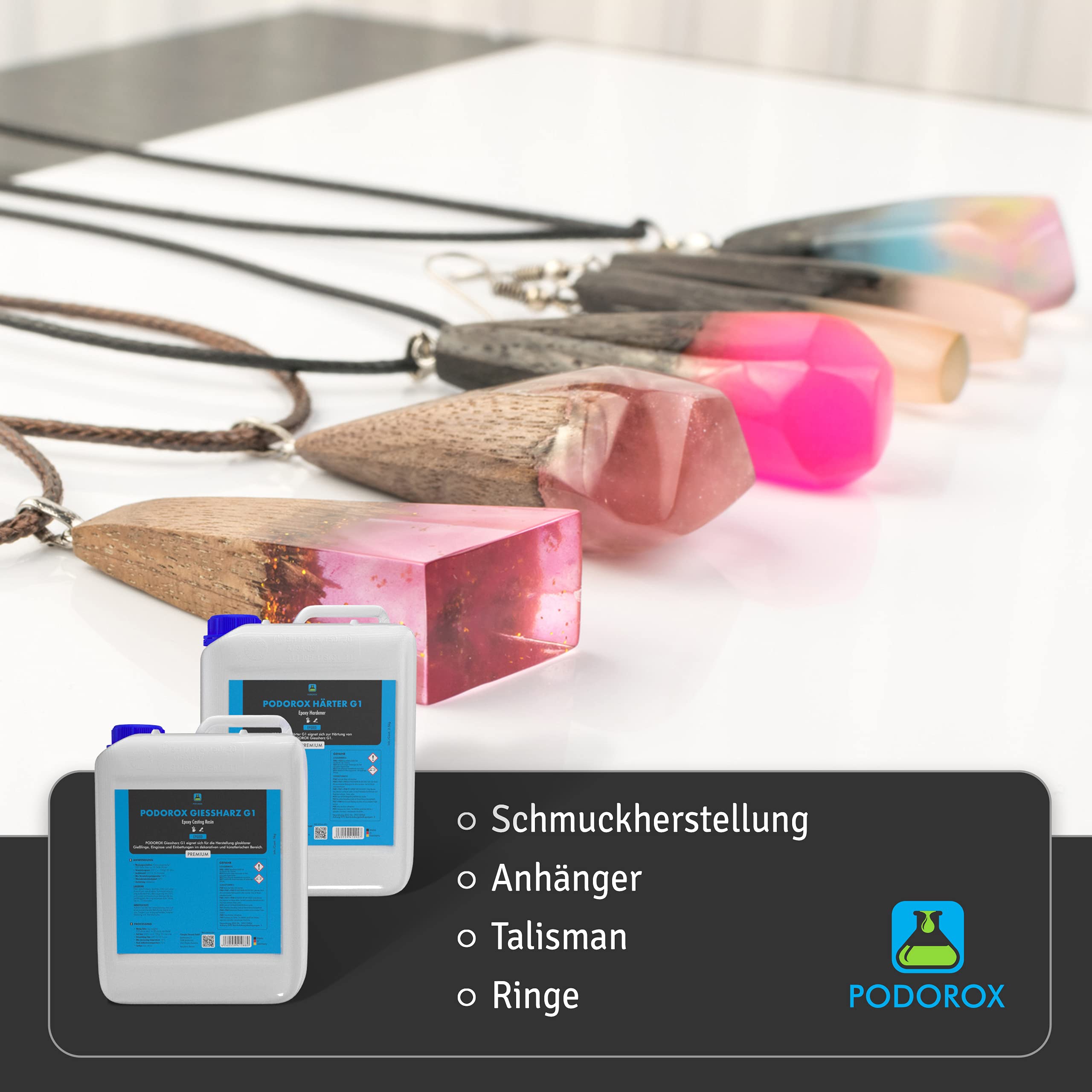 Epoxidharz Gießharz mit Härter | 60 kg PODOROX G1 | glasklar und geruchsarm | Zum Gießen | glasklar und transparent | Komplett für Anfänger und Profis | Epoxidharz Resin Set | Epoxyharz| Resin Set