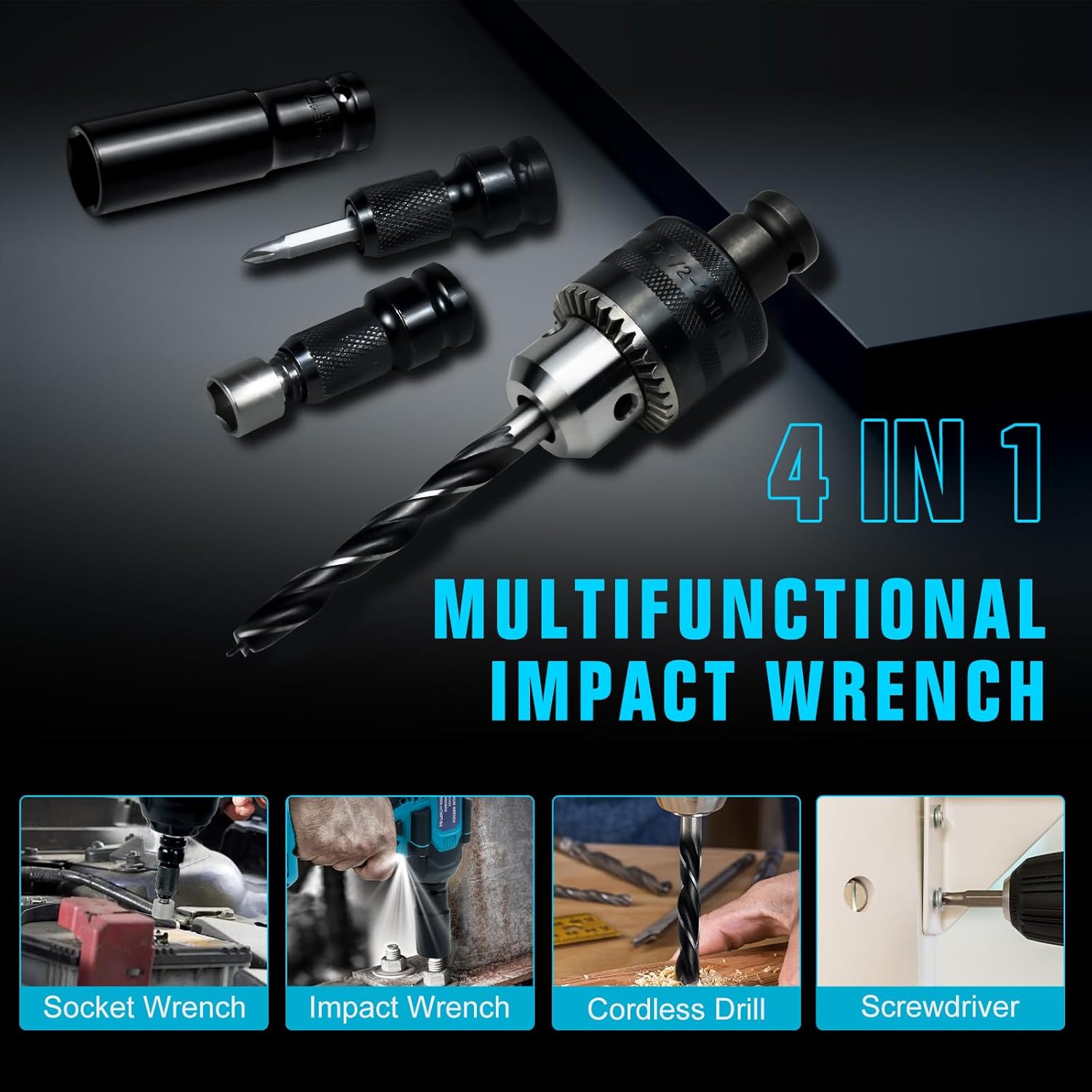 1000N.m Cordless Impact Wrench 1/2", 4800RPM High Torque Gun With 2x 4.0Ah Battery, Brushless Electric Wrench With LED Work Light for Truck Car Home Mower