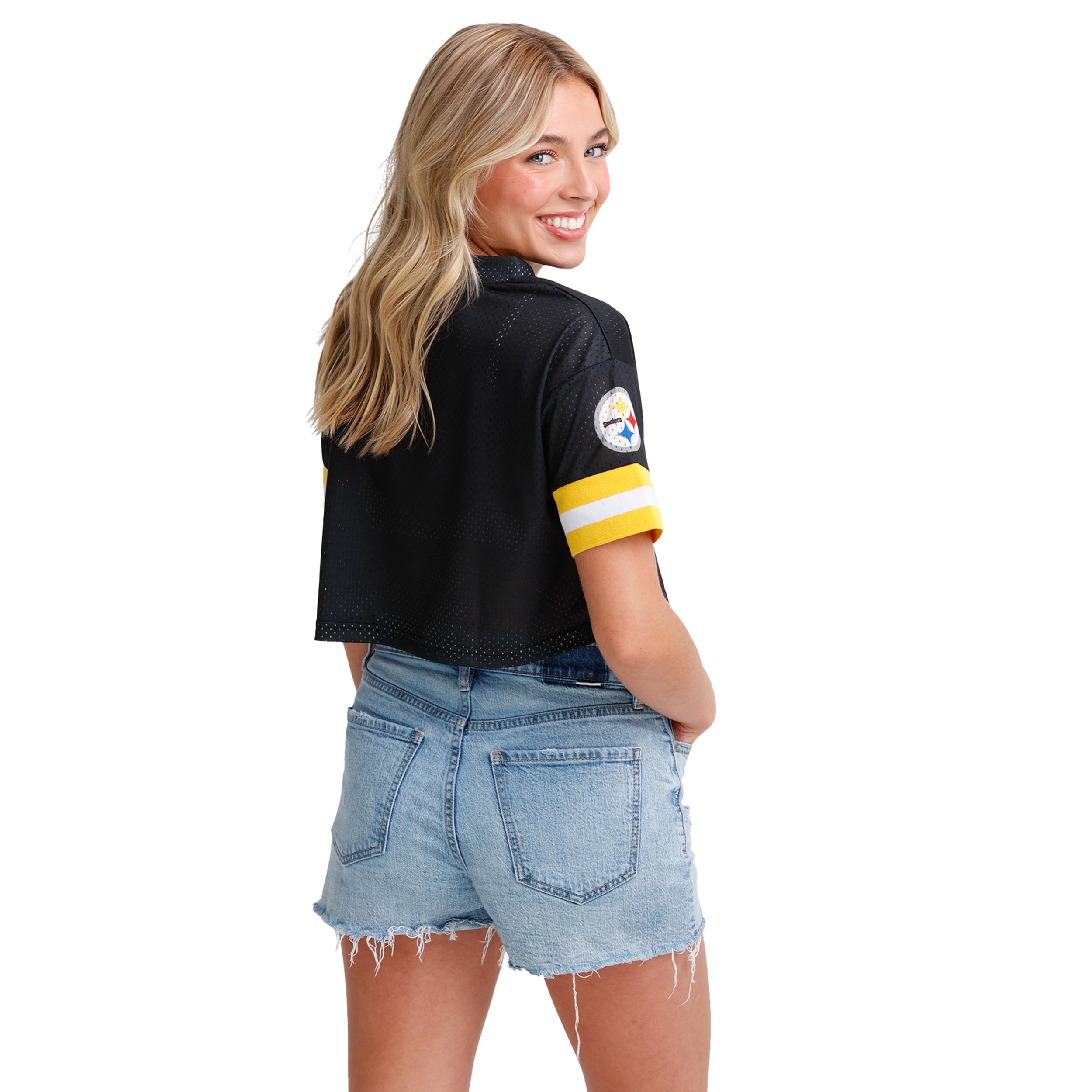 FOCO Pittsburgh Steelers NFL Womens Gameday Mesh Crop Top - Medium