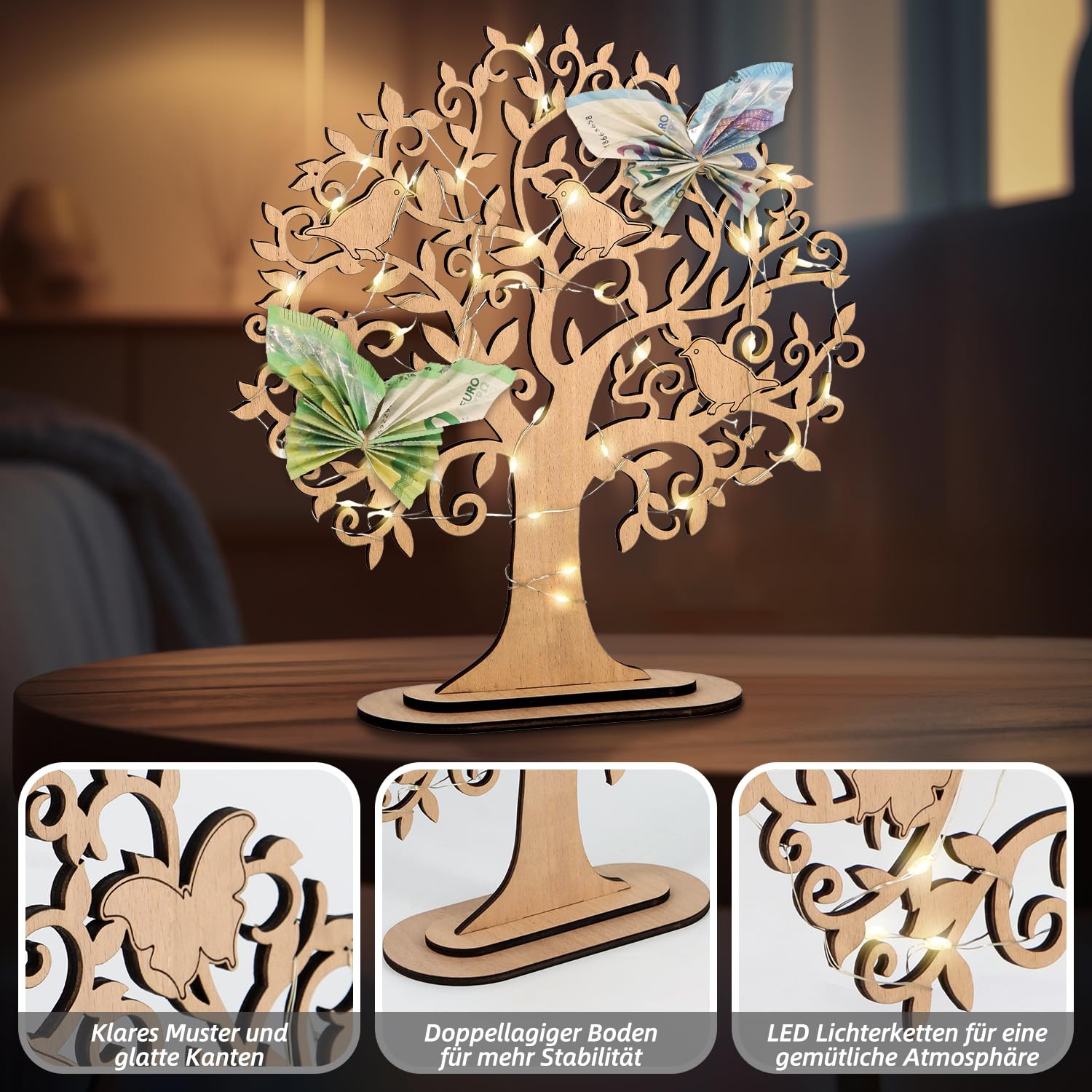 Albero Della Vita Legno Albero Dei Soldi In Legno Con Luci LED - Regalo