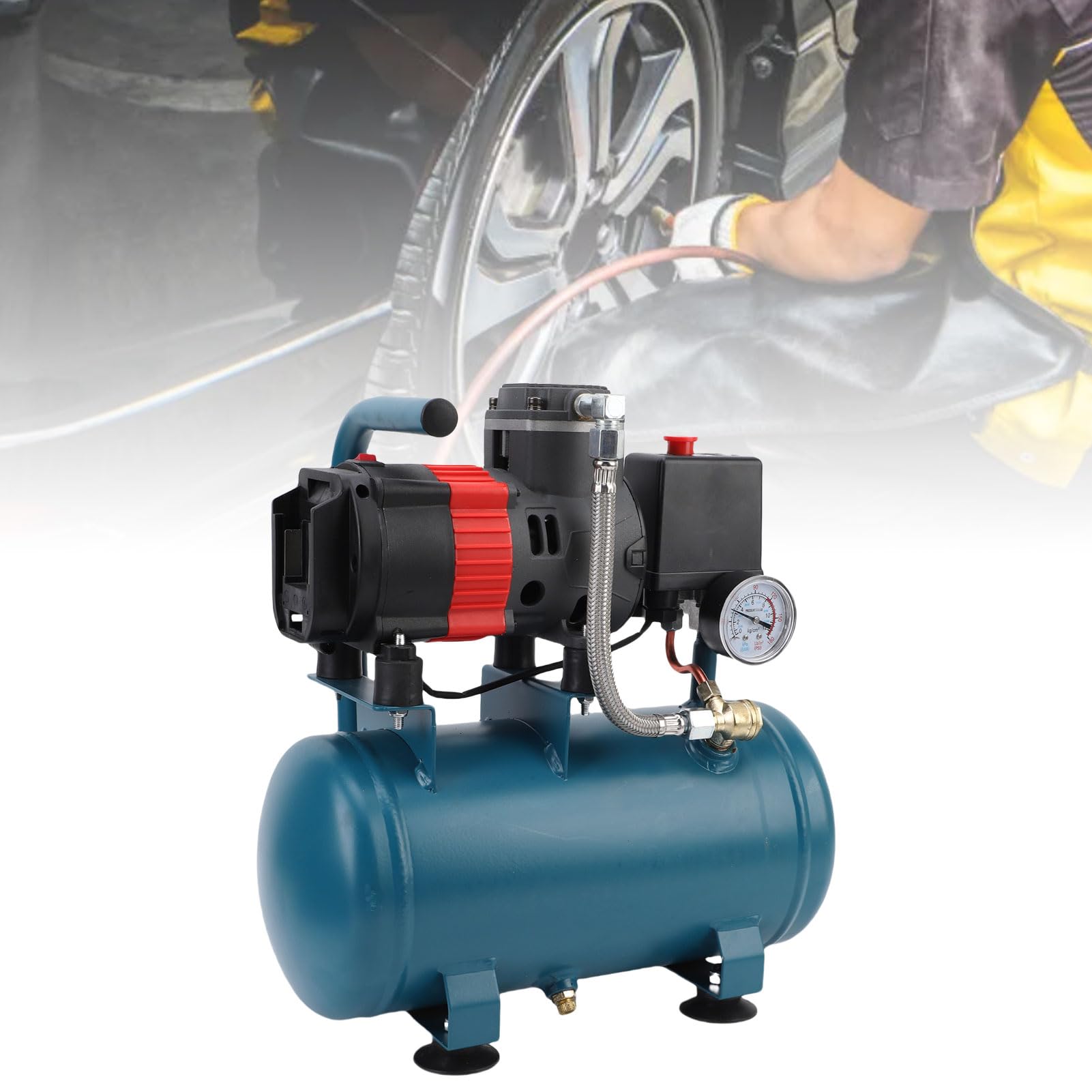 Capacità 6L 8Bar Compressore D'aria Silenziosa Via Compressore D'aria in Acciaio All'aperto per la Manutenzione Dell'auto Pianni di Pittura (Spina europea)