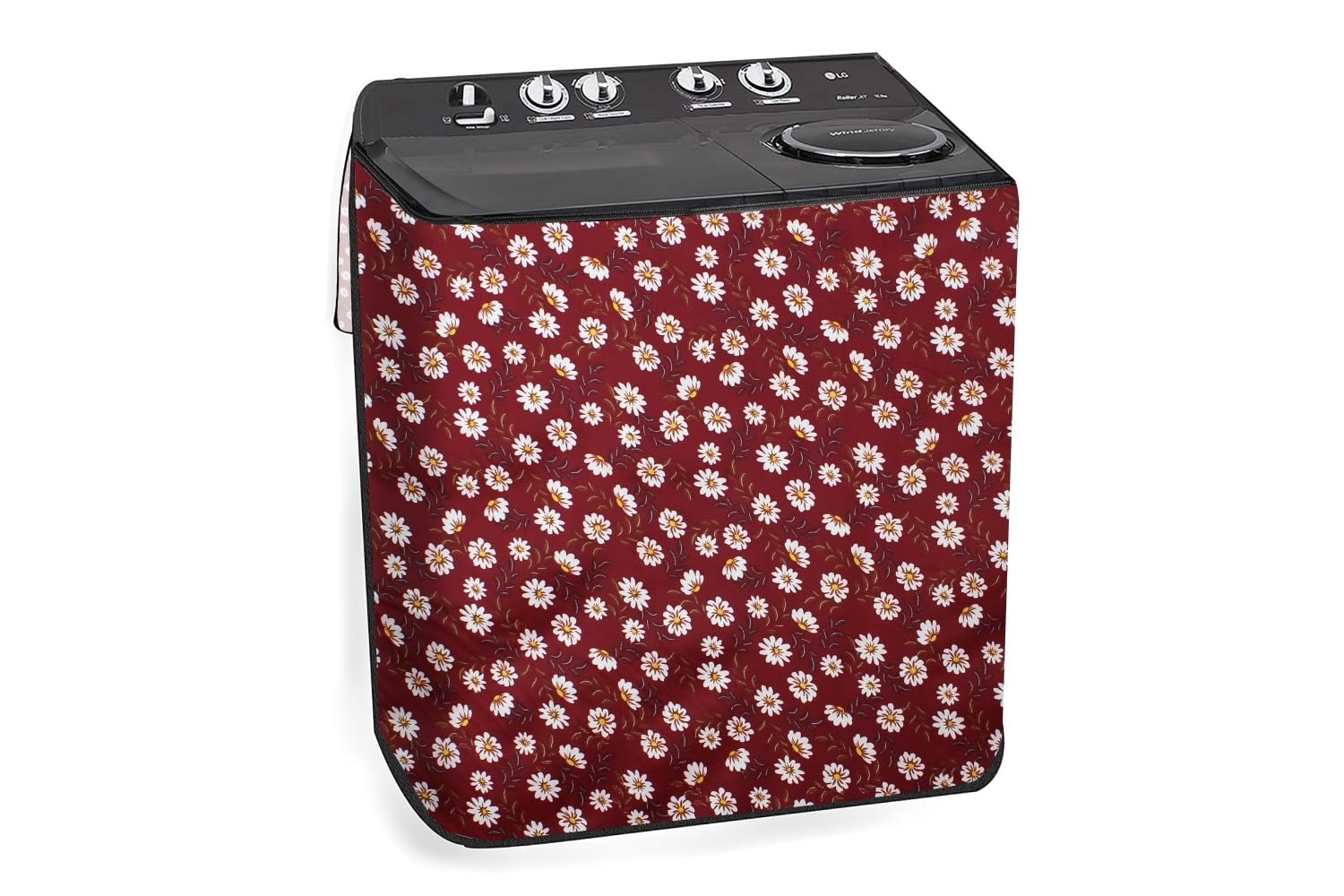 The Furnishing Tree Polyester Waterproof Semi Automatic Washing Machine Cover Compatible for Videocon 6 Kg, 7 Kg & 7.2 Kg, DxWxH In Cms: ( 49.5x80x89 ), Floral Pattern Red White