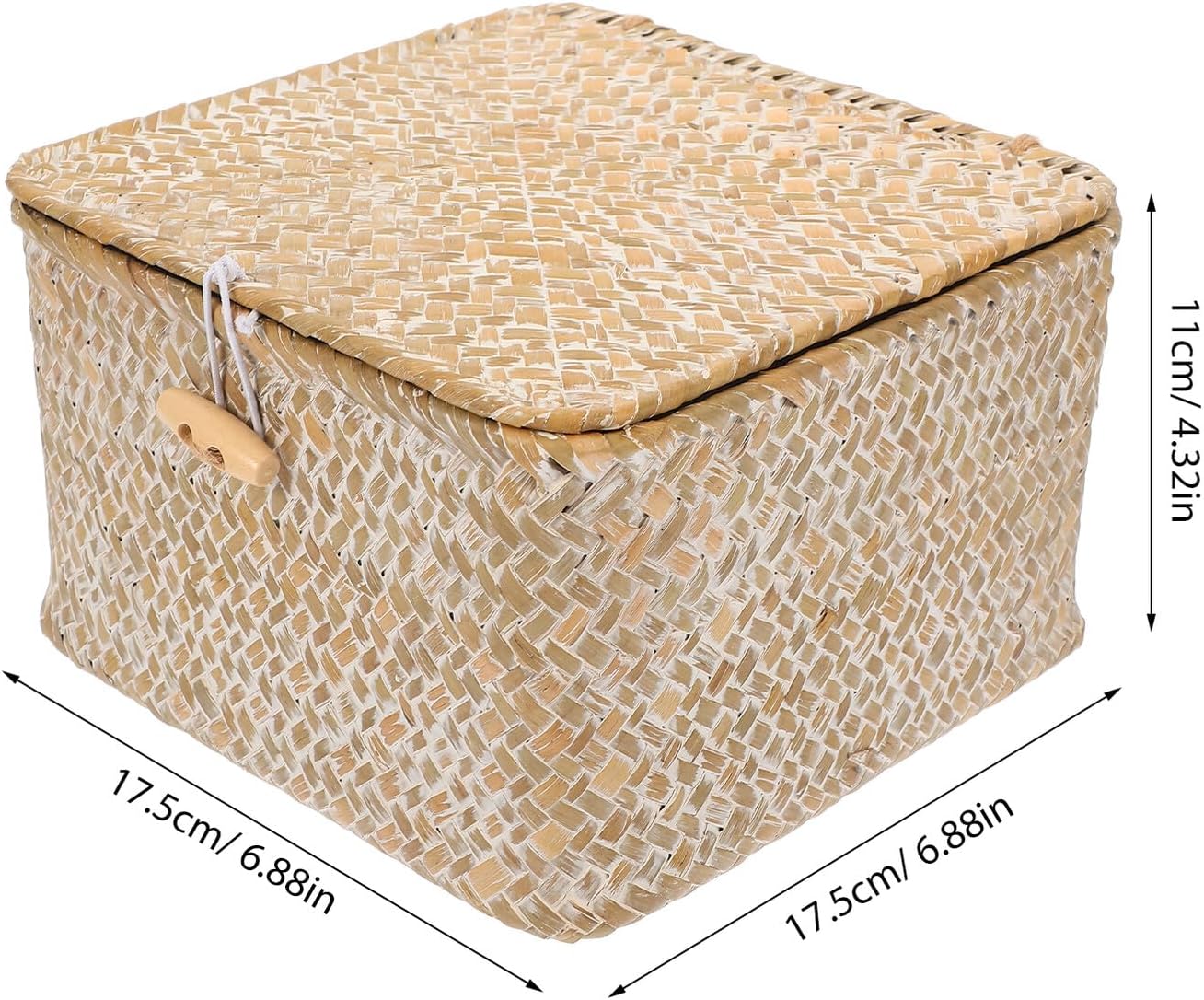 INOOMP Handwoven Storage Box with Lid Decorative Woven Basket for Home Organization Small Clothes and Organizer Multipurpose Storage Bin for Living Bedroom Closet Whitewash Finish image 2