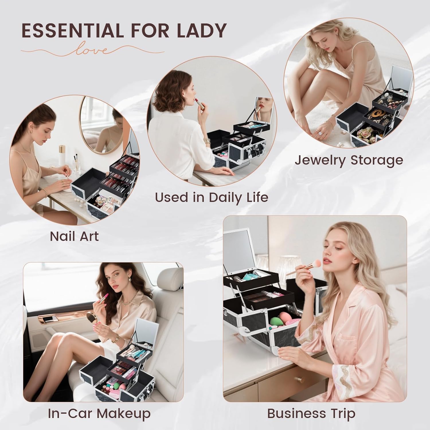 Costravio Makeup Case Train Case Portable Makeup Box with Mirror Lock Box Travel Cosmetic Train Cases Hard Make Up Organizer for Girls Nail Craft Storage Vanity Misty Hills Black - Image 6