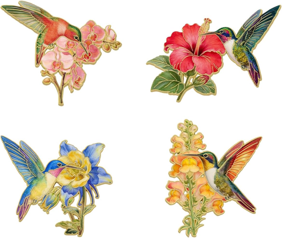 MALOYANVE 4 Pcs Hummingbird Enamel Brooch Pin for Women Men Cute Colorful Bird Lapel Pin Vintage Nature Animal Badge Brooch for Jackets Backpack Clothing Hats Bags Gift
