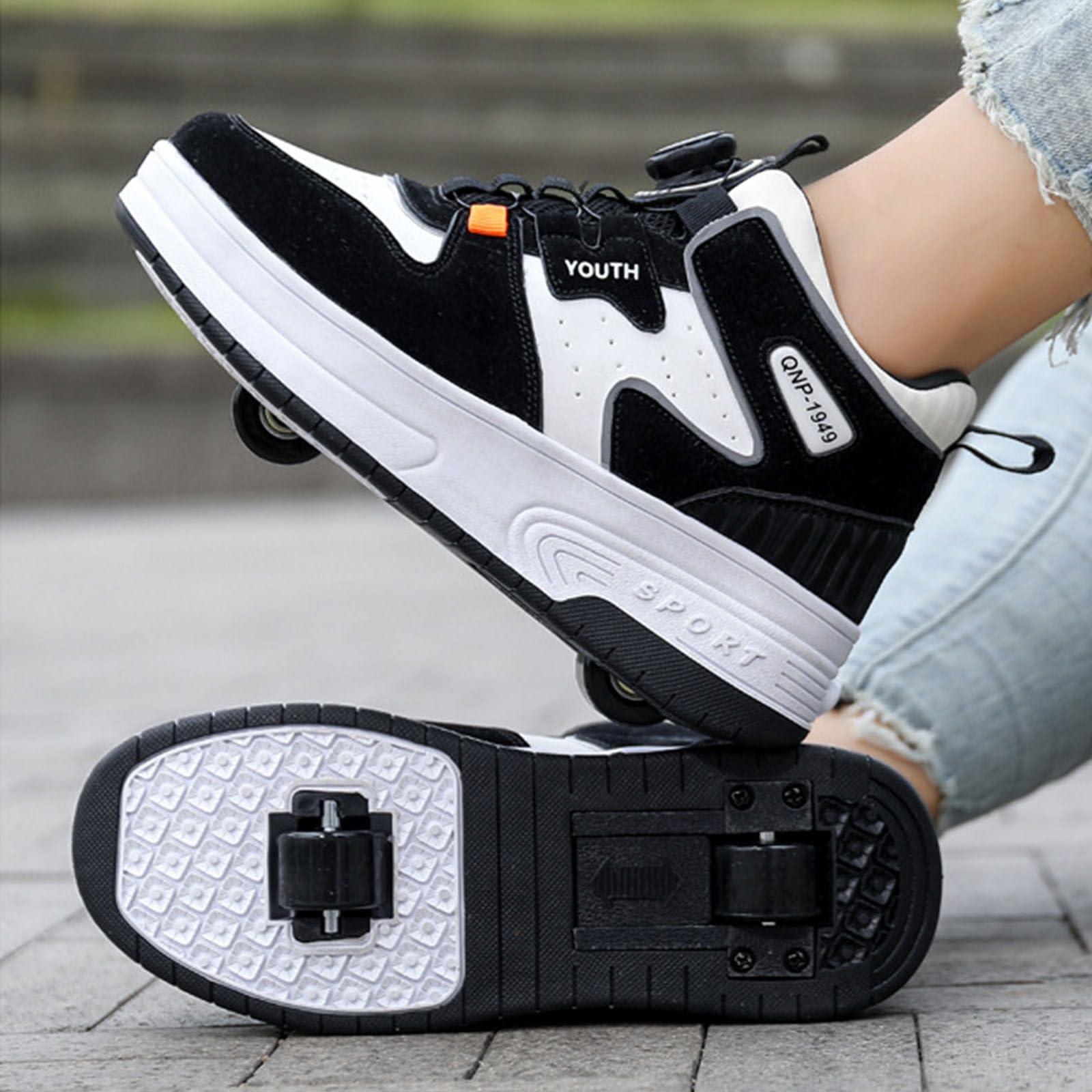 Surwin Schuhe mit Rollen Kinder Mädchen Jungen, Drehschnalle Halbhoher Turnschuhe mit Einziehbaren Hinterrädern, Rollschuhe Schuhe Skateboardschuhe Roller Skate Shoes Rollschuhe