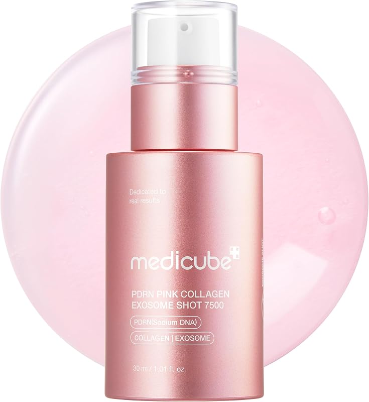 Medicube Exosome Shot PDRN Colágeno Rosa 7,500 PPM Suero facial de espículas | Liquid Skin Booster - Exosoma, espículas de ADN de salmón - Tono de piel desigual, cuidado de los poros, textura de la piel, cuidado de la piel coreano, 1.01 fl.oz