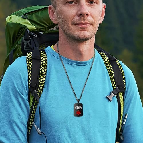 Miniatura 4 de LanM Collar de alerta médica para hombre, grabado con etiqueta de identificación médica, collar de alerta médica de emergencia para hombres y